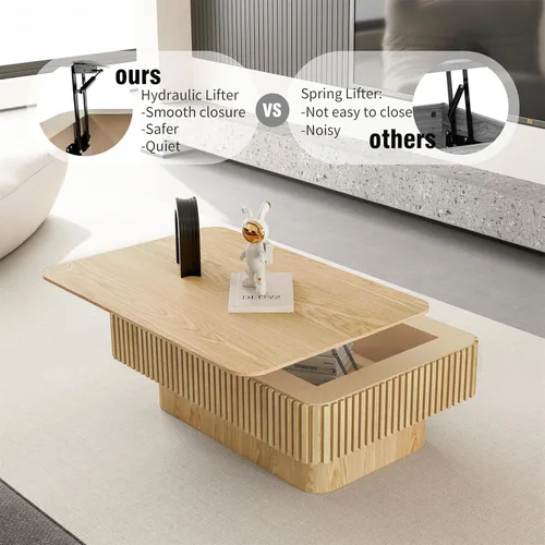 Miniatura 4 de LKTART Mesa de Centro con Tapa Elevable para Sala de Estar, Mesa de Centro Acanalada de Acento con Almacenamiento, Mesa de Té Central Rectangular