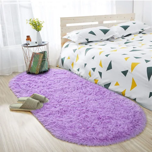 Miniatura 12 de ISEAU Alfombra ovalada esponjosa, moderna de felpa lanuda para dormitorio de niños, extra cómoda, bonita, alfombra de noche para habitación de niños