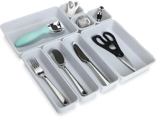 Smart Design Organizador de cajones entrelazados, juego de 8 piezas, sin BPA, utensilios, cubiertos, oficina, cuidado personal o almacenamiento de