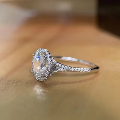 Miniatura 5 de CGSRING Anillo de compromiso de moissanita de corte ovalado de 1.5 quilates con halo oculto para mujer
