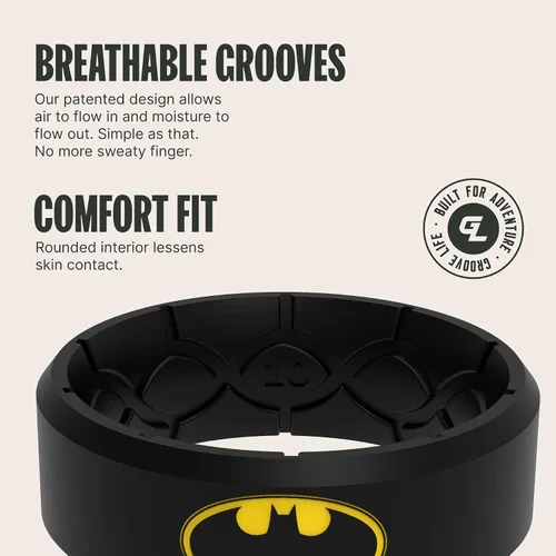 Miniatura 3 de Groove Life DC Comics Icon Edge Anillos de silicona Anillos de boda de goma transpirable para hombres, cobertura de por vida, diseño retro único