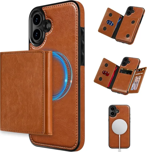 Miniatura 10 de LOHASIC Funda tipo cartera para iPhone 12 Pro Max, soporte para 6 tarjetas, parte trasera magnética desmontable, compatible con Mag-Safe, funda