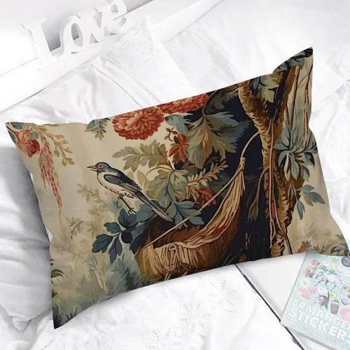 Miniatura 5 de ArogGeld Funda de cojín lumbar asiática de estilo chinoiserie, de lino marrón, pájaro y flor, funda de cojín asiática para sofá, silla de automóvil
