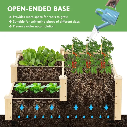 Miniatura 4 de S AFSTAR Cama de jardín elevada de 3 niveles, maceta elevada para exteriores, para verduras, frutas, hierbas, flores, kit de maceta de madera