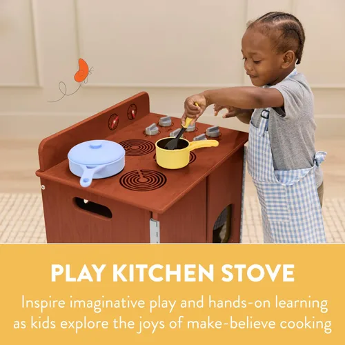 Miniatura 3 de Back2School Express Estufa de cocina para niños – Juego de juguetes de cocina de madera para niños pequeños, juego Montessori con almacenamiento
