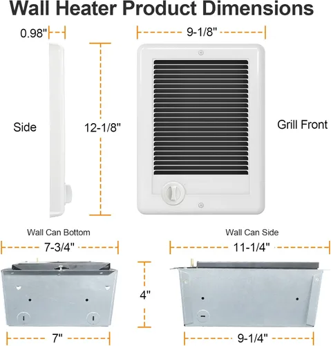 Miniatura 7 de CSC151TW Calefactor Eléctrico de Pared Unidad Completa Con Termostato, 120 Voltios 1500 Vatios, Ventilador Centrífugo de Alta Eficiencia Para Blanco