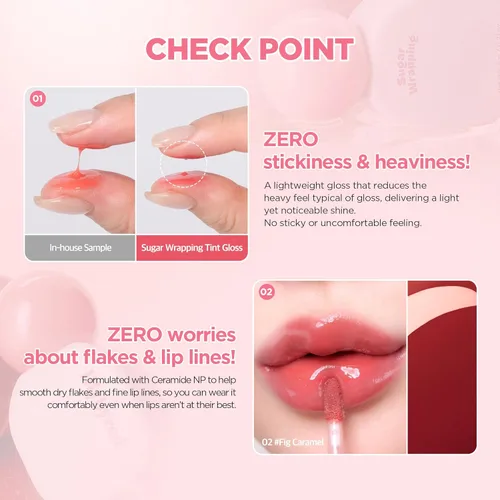 Miniatura 3 de lilybyred Sugar Wrapping Tint Gloss, 0.21 oz. Tinte labial vítreo coreano, acabado esmaltado suave, ligero y antiadherente, no se oscurece