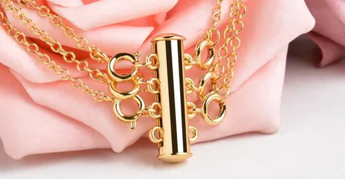 Miniatura 6 de OHINGLT - Cierres de capas para collar, cierre magnético deslizante, conector de collar, cierres de tubo deslizantes de múltiples hebras 4pcs Oro
