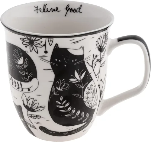Karma Gifts - Taza bohemia de 16 onzas con diseño de gato en blanco y negro, bonita taza de café y té, tazas de café de cerámica para mujeres y