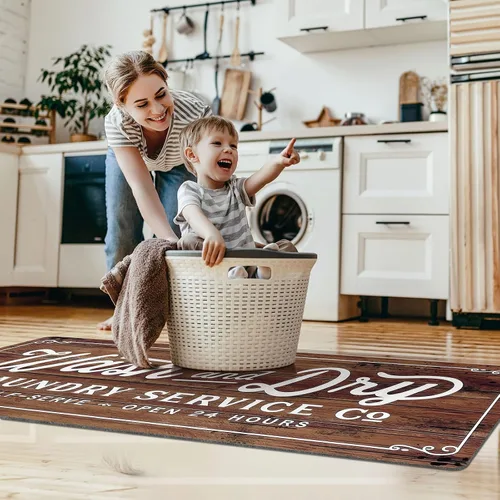 Miniatura 3 de KOZYFLY Alfombra Antideslizante para Lavandería de 20"x60", Alfombras de Cocina Lavables, Alfombra de Lavandería Impermeable, Alfombra para Marrón
