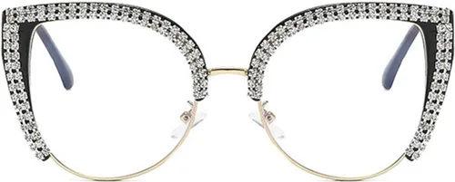 willochra Lindas gafas de ojo de gato con diamantes de imitación brillantes, divertidos lentes de bloqueo de luz azul para mujeres y niñas