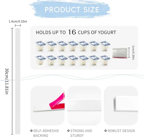 Miniatura 2 de Paquete de 12 organizadores de yogur ajustables para refrigerador con cintas autoadhesivas, soporte de almacenamiento para refrigerador que ahorra