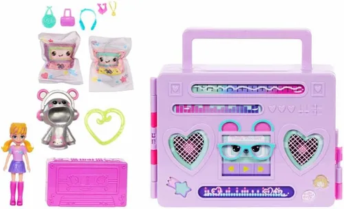 Miniatura 4 de Polly Pocket Muñeca y Juego de Muñecas, Revelación de Moda de Baile en Discoteca Desempaquetado Juguetes de Viaje con Muñeca Amigo de Capucha de 7.6