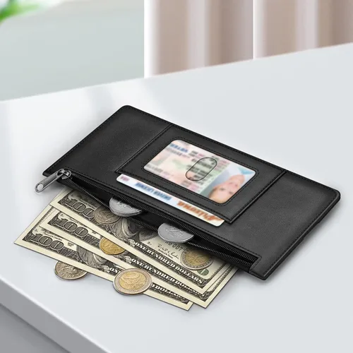 Miniatura 6 de Fintie Funda delgada para tarjetas de crédito, bolsa de cambio, bloqueo RFID, con bolsillo con cremallera para efectivo, monedas, recibos, tarjetas
