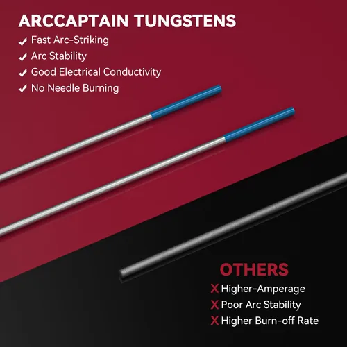Miniatura 2 de ARCCAPTAIN Electrodo de soldadura TIG de tungsteno, paquete de 10 unidades de 0.04 x 7 pulgadas (azul - 2% lantanado, WL20/EWLa-2)