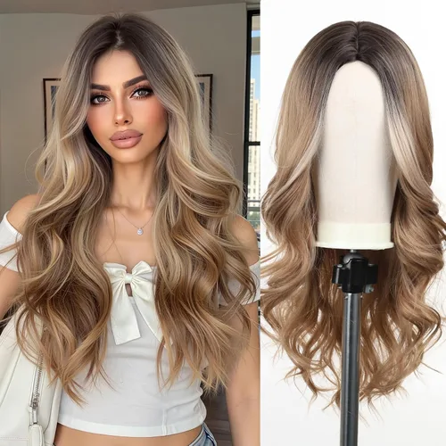 Miniatura 18 de Esmee Pelucas largas de color castaño rojizo ombré para mujer, peluca de cabello sintético ondulado y rizado natural para uso diario, fiestas