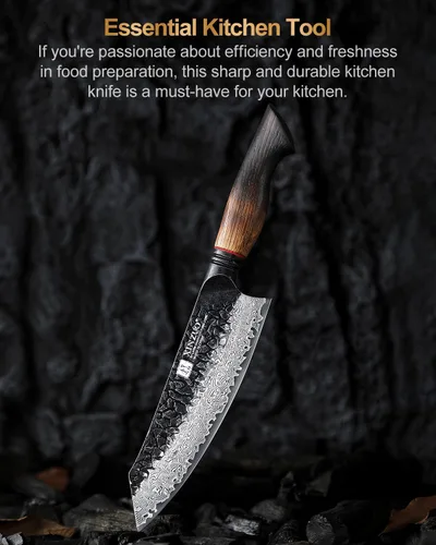 Miniatura 9 de XINZUO Cuchillo Santoku de Damasco Afilado de 7.6 Pulgadas, Cuchillo Profesional de Cocina para Carne de Acero Damasco de 67 Capas para Hogar