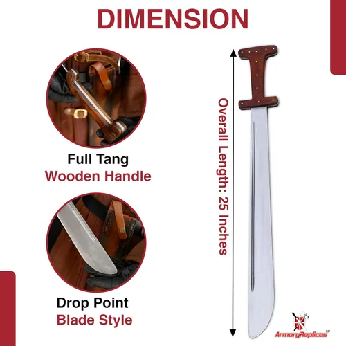 Miniatura 2 de Armory Replicas Battle Ready - Espadas medievales - Cuchillas de acero de alto carbono con fundas de cuero, espiga completa