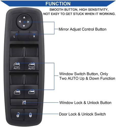 Miniatura 4 de Obaee Interruptor de ventana delantera izquierda 68231805AA compatible con Chrysler 300 2011-2012, Chrysler 200 2015-2017, Dodge Charger 2011-2014