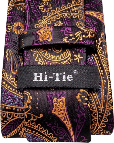Miniatura 67 de Hi-Tie Corbatas de seda para hombre, diseño de cachemira a rayas, con bolsillo, gemelos cuadrados, conjunto formal de negocios