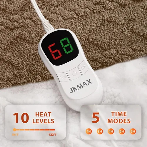 Miniatura 4 de JKMAX - Manta eléctrica con calefacción de tamaño queen, 84 x 90 pulgadas, 10 niveles de calefacción, 5 ajustes de tiempo, con protección contra