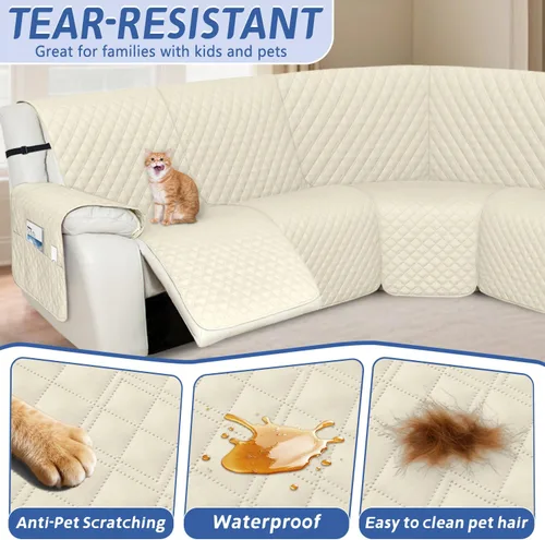 Miniatura 5 de Arfntevss Fundas de sofá modular reclinable, 100% impermeable, en forma de L, para sillón reclinable en forma de L, funda seccional lavable