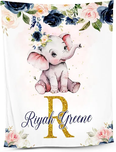 Miniatura 24 de NAZENTI Manta de bebé de elefante personalizada, manta de bebé niña personalizada con nombre y floral, regalo para niñas y niños, recién nacidos