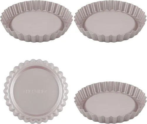 CHEFMADE Juego de mini sartenes redondas de 4 pulgadas, 4 unidades, antiadherentes, redondos, quiche, para horno y cocción instantánea (dorado