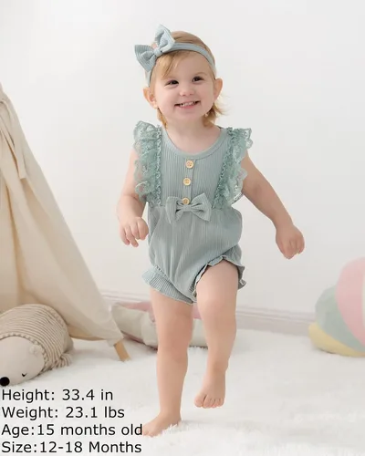 Miniatura 2 de SANMIO Mameluco de bebé niña recién nacida con encaje para niñas de 0 a 18 meses conjunto de ropa de bebé niña