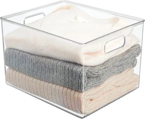 Miniatura 6 de mDesign Contenedor grande de plástico organizador de almacenamiento, organización de armario para pasillo, dormitorio, ropa de cama, abrigo