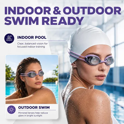 Miniatura 7 de Gafas de natación unisex Swipe para hombres y mujeres, antivaho, tecnología UV, correa doble, sin fugas, gafas de natación Púrpura lavanda