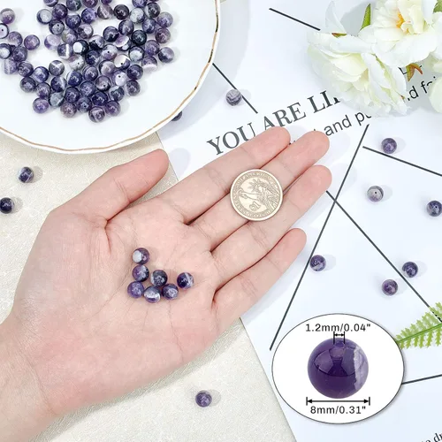Miniatura 3 de OLYCRAFT 88-98pcspcs - Cuentas de amatista natural de 7.8 a 0.354 in, cuentas de energía redondas sueltas para hacer pulseras, collares, joyas