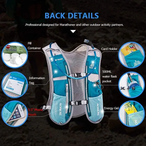 Miniatura 4 de AONIJIE Hydration Vest Pack Backpack 5L 5.5L Marathoner Running Vest Race Hydration for Women and Men Trail Run Hiking Jogging Vejiga azul y sin agua