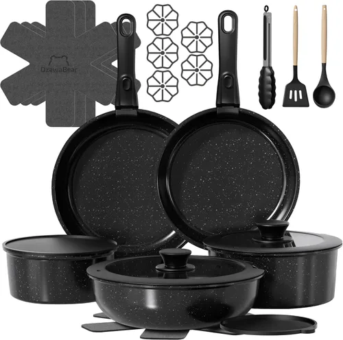 Juego de 23 piezas de ollas y sartenes antiadherentes, juego de utensilios de cocina de cerámica no tóxicos con asas desmontables, utensilios de