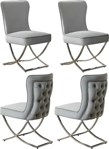 Miniatura 15 de WUTUTUEE Sillas de Comedor de Terciopelo de Lujo, Sillas de Acento Capitoné Tapizadas Sin Brazos con Patas de Metal Plateado en Forma de X, Juego