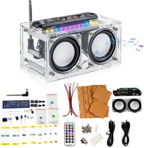 Diymore Kit de altavoz Bluetooth para bricolaje, kit de práctica de soldadura de radio, altavoces duales y control remoto, para soporte