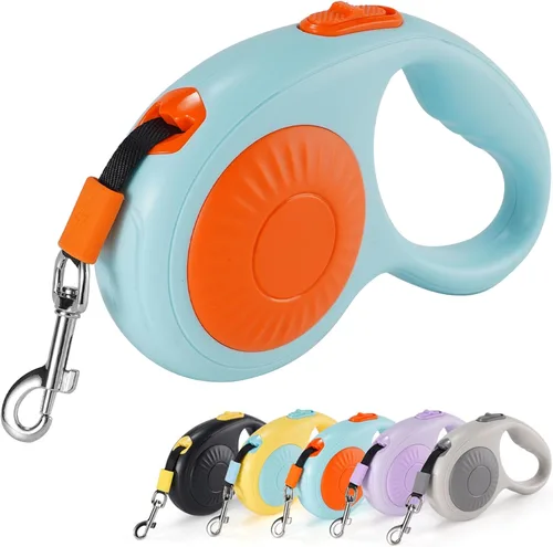 Miniatura 9 de JSXD Correa retráctil para perro de 360° sin enredos con freno con una sola mano, pausa, bloqueo, cinta de nailon resistente de 10 pies para Negro