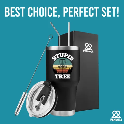 Miniatura 5 de Panvola Stupid Tree Vaso Térmico con Aislamiento al Vacío para Jugador de Disc Golf Divertido de Acero Inoxidable Retro con Tapa Extraíble Drinkware