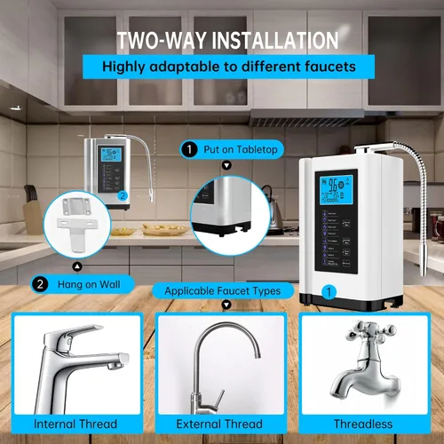 Miniatura 4 de Ionizador de agua, máquina purificadora de agua PH 3.5-10.5 Máquina de agua de ácido alcalino, hasta -500mV ORP, 8000 litros por filtro, 7 ajustes