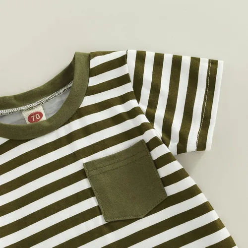 Miniatura 5 de Conjunto de ropa casual de manga corta con botones y pantalones cortos de lino para bebés y niños pequeños