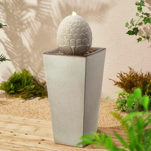 Miniatura 7 de Glitzhome Fuente de agua de cerámica para exteriores con luz LED, fuentes de agua con pedestal de alcachofa extragrande con bomba sumergible, fuente