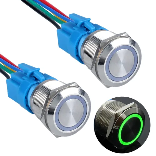 Miniatura 13 de 2 interruptores de botón de bloqueo de 0.630 in 12V-24V 1NO 1NC impermeable IP66 botón de metal autobloqueante para orificio de montaje de 5/8