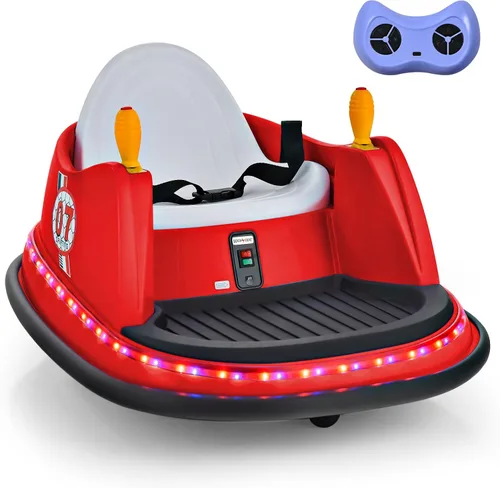 Miniatura 11 de HONEY JOY Coche de parachoques para niños pequeños de 12 V, funciona con batería, joysticks duales, luz LED intermitente y giro de 360 grados, Rosa