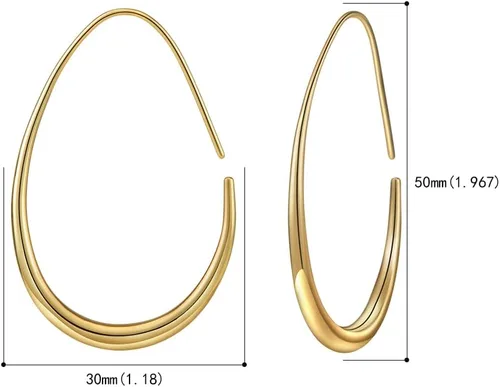 Miniatura 2 de Aretes de aro ligeros con forma de lágrima para mujer, chapados en oro blanco de 14 quilates, grandes y ovalados, de alto pulido, joyería de regalo