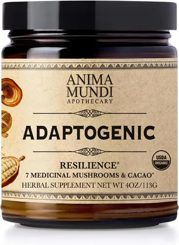 Anima Mundi Apothecary Suplemento orgánico de hongos – hongos adaptogénicos + cacao – Polvo estimulante con melena de león orgánica, shiitake, chaga