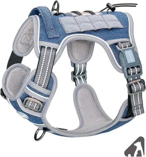 Miniatura 29 de Auroth - Arnés táctico para perros pequeños y medianos, sin tirones, arnés ajustable para mascotas, reflectante, K9, entrenamiento, trabajo, de Gris