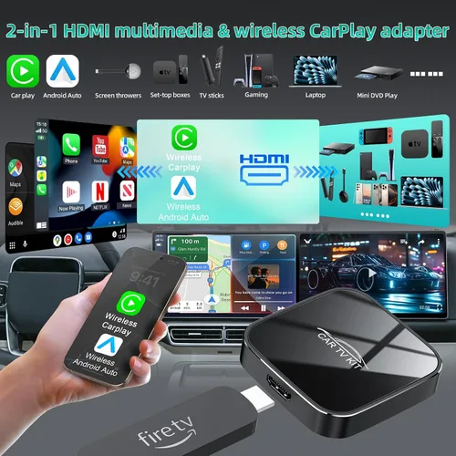 Miniatura 2 de Car TV Mate Max con CarPlay inalámbrico y adaptador automático de Android, convertidor Fire TV Stick para coche, adaptador multimedia HDMl HD 3 en 1