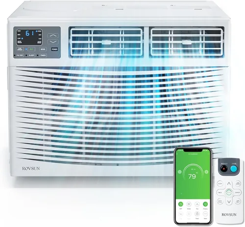 ROVSUN Aire acondicionado inteligente de 14,000 BTU para ventanas con WiFi, ahorro de energía, con control remoto y aplicación, función de