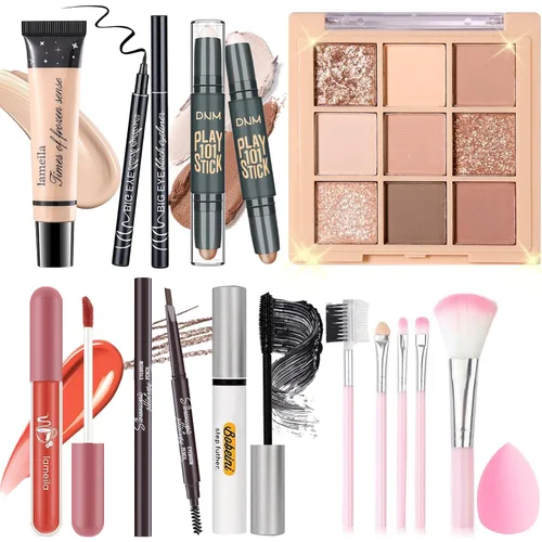 YBUETE Juego de Maquillaje para Mujeres, Niñas y Adolescentes, Set de Regalo de Maquillaje, Incluye Sombra de Ojos de 9 Colores, Barra Correctora,