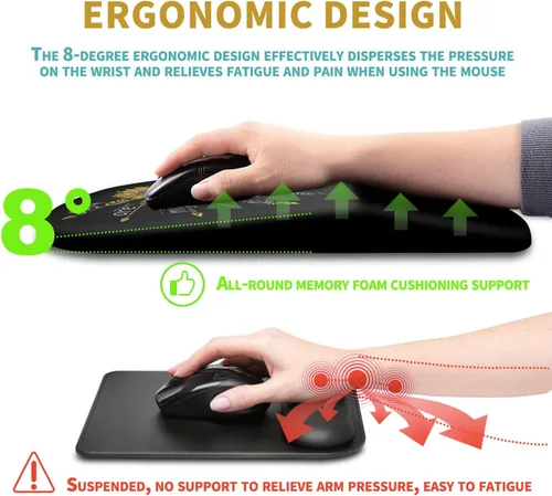 Miniatura 5 de Hokafenle Alfombrilla Ergonómica para Ratón con Soporte para Muñeca con Diseño de Masaje, Reposamuñecas para Aliviar el Dolor con Espuma con Memoria